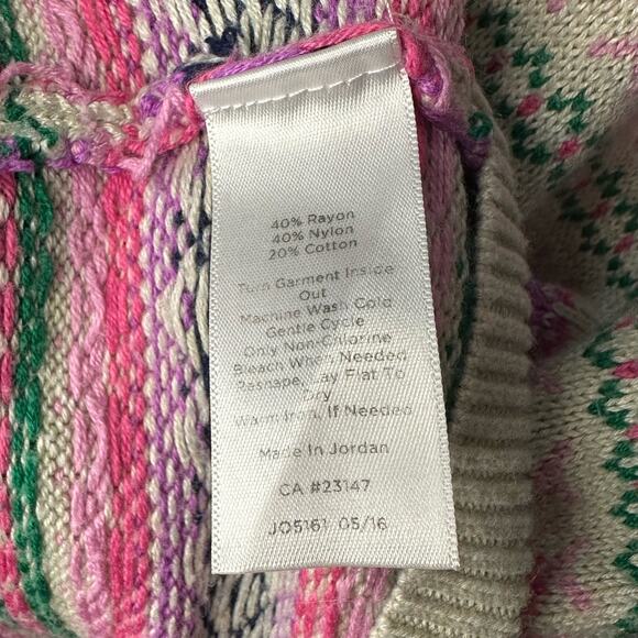 Talbots Fair Isle Multicolor Colorful Striped Crewneck Full Zip Back Sweater XL - Picture 5 of 5